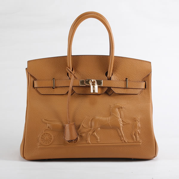 High Quality Fake Hermes Birkin 35CM with Embossed logo Handbag Light Coffee 6089